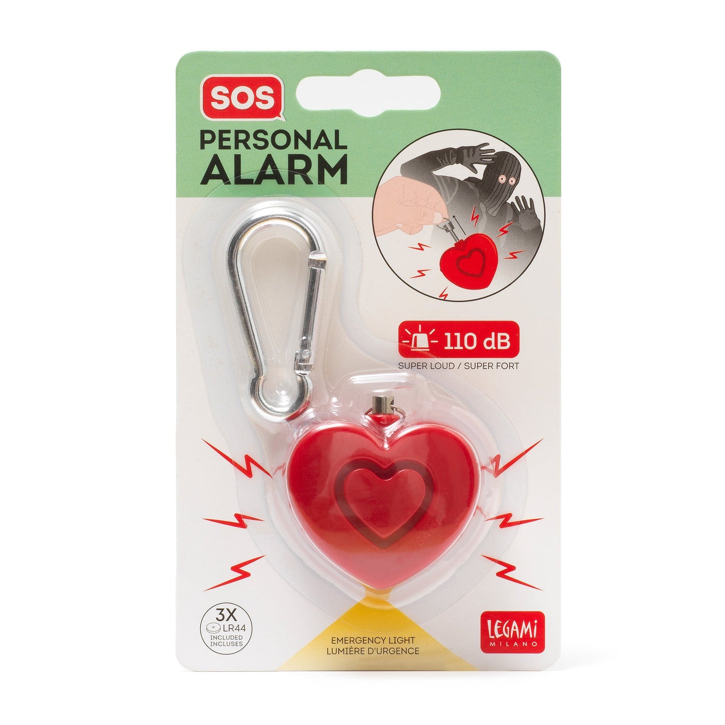 Alarma personal con luz LED – SOS Heart – Legami Milano Les Trouvailles de Tolède