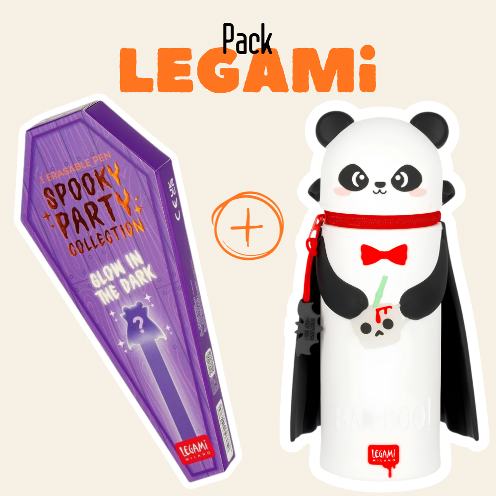 Pack Halloween Panda Vampiro: Estuche 2 en 1 y Bolígrafo Sorpresa 🐼🎃 Les Trouvailles de Tolède