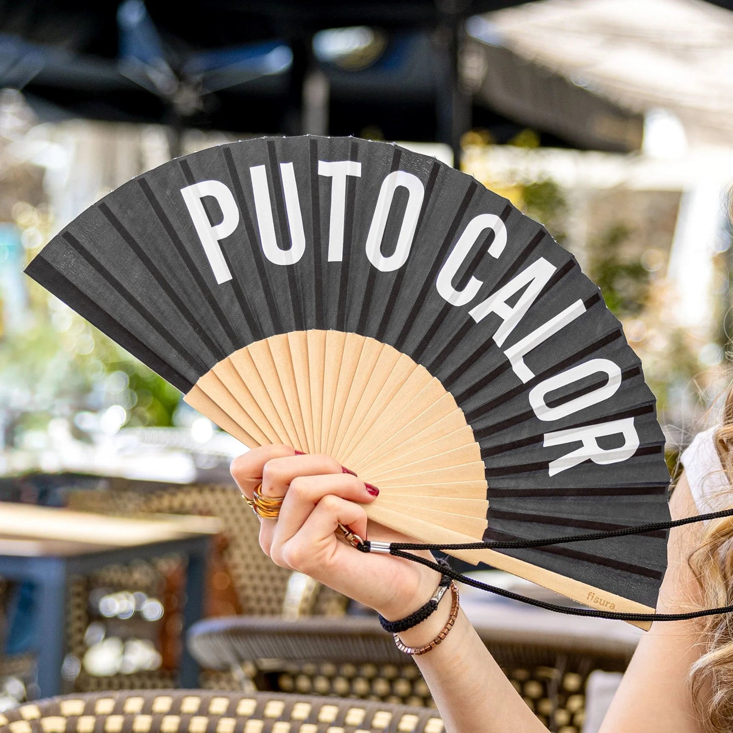 Abanico “Puto calor” negro Les Trouvailles de Tolède