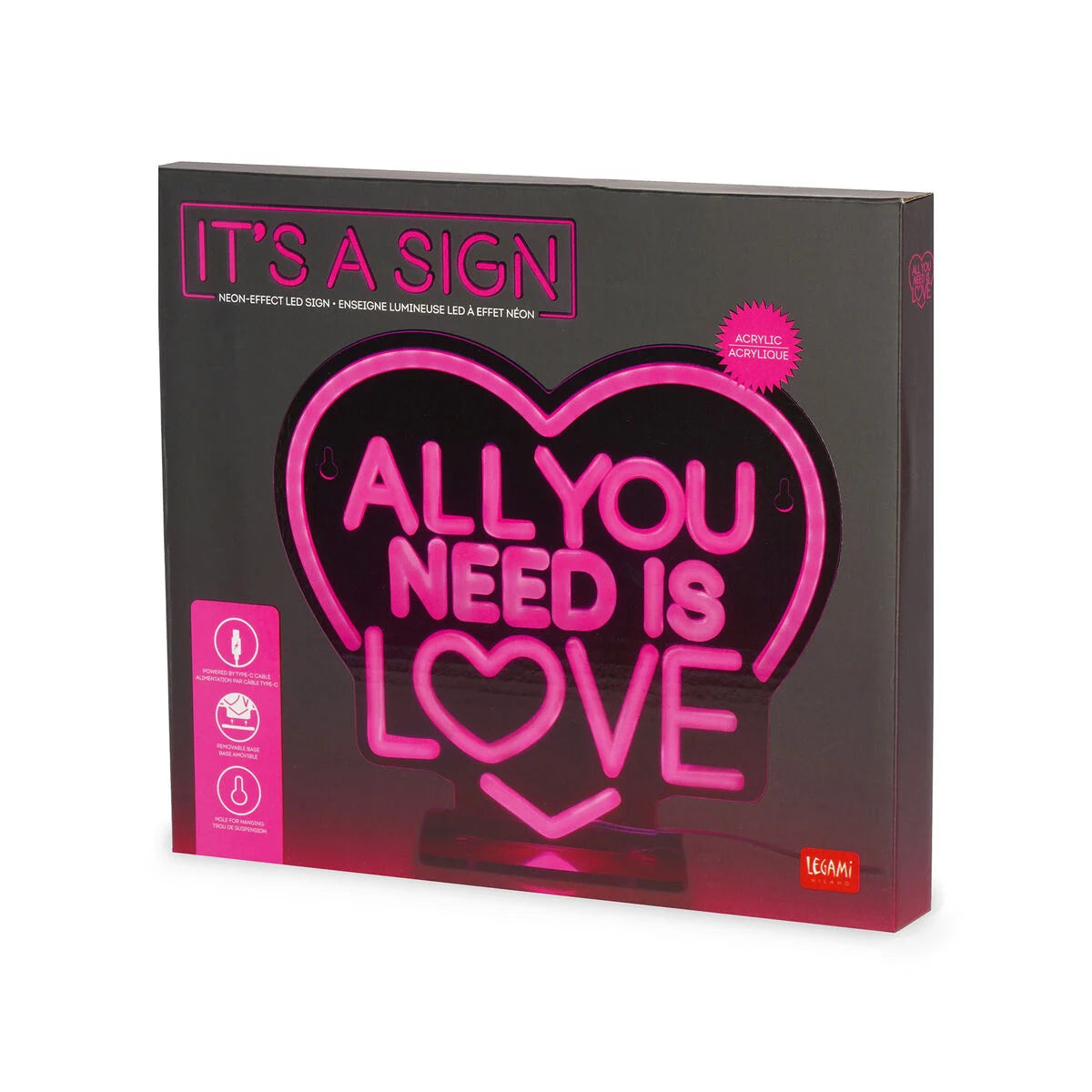 Lampe LED Effet Néon – All You Need Is Love - LEGAMI