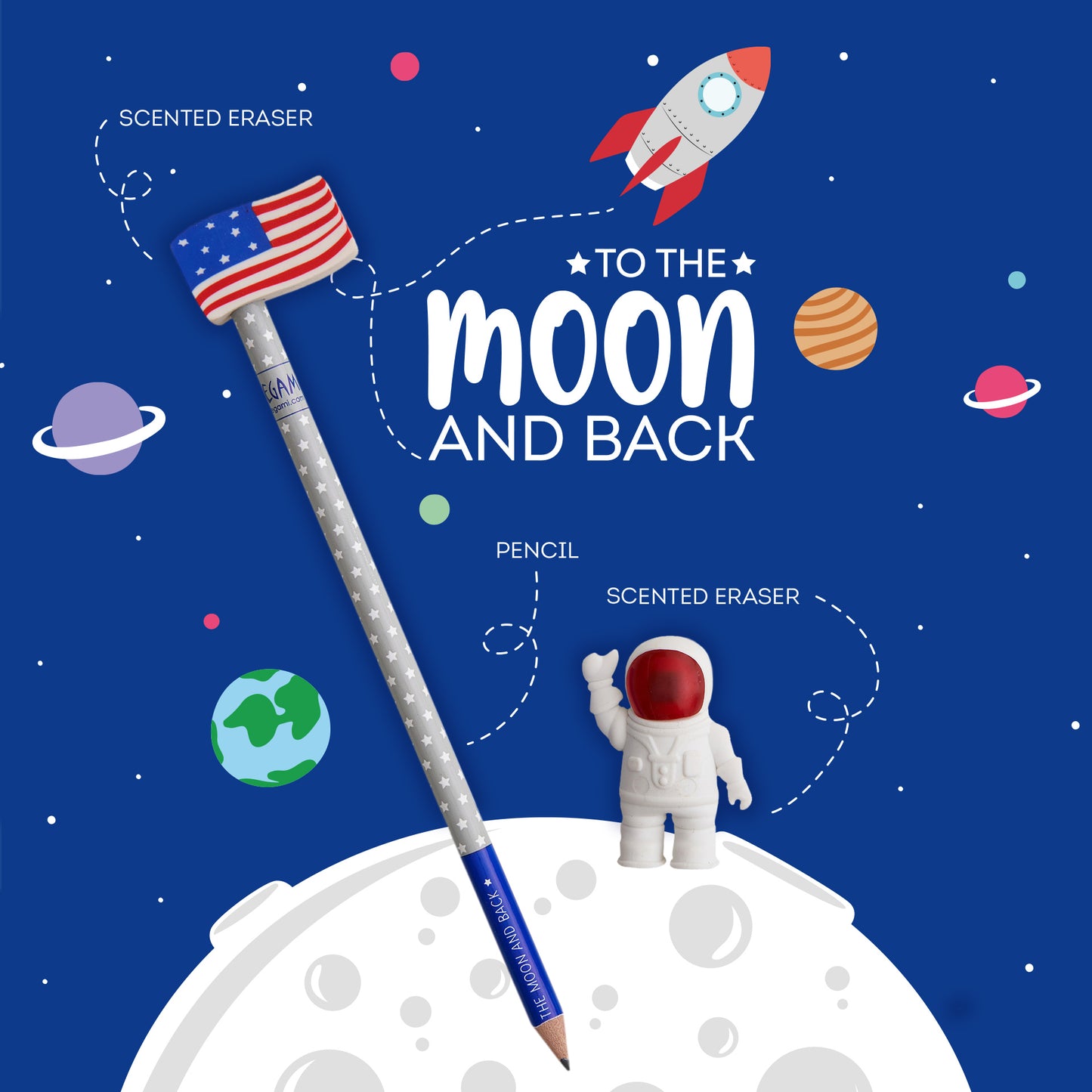 Set Lápiz y Gomas Espacio – To The Moon