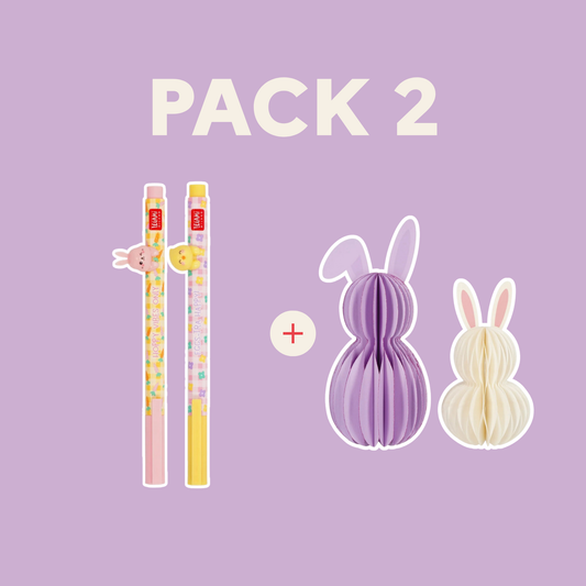 Pack Pascua – Bolígrafos gel + 2 conejitos de papel Les Trouvailles de Tolède