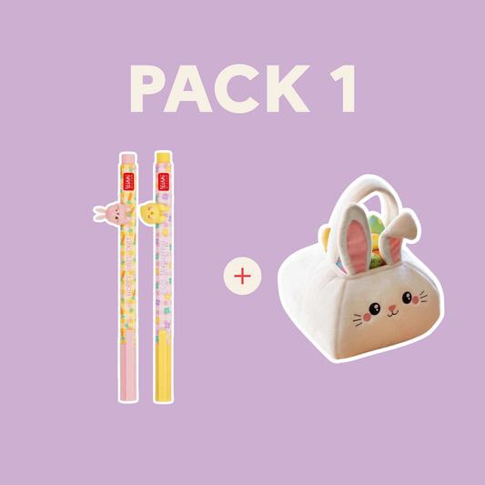 Pack Pascua 🐰🥚 – Bolsa Bunny + 2 Bolígrafos Gel Les Trouvailles de Tolède