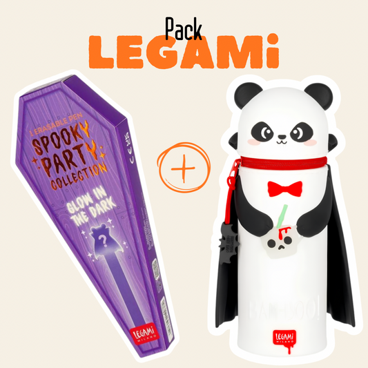 Pack Halloween Panda Vampiro: Estuche 2 en 1 y Bolígrafo Sorpresa 🐼🎃 Les Trouvailles de Tolède