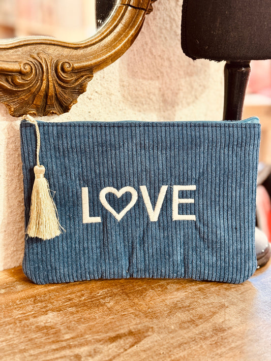 Neceser LOVE pana azul – 14x20 cm Les Trouvailles de Tolède