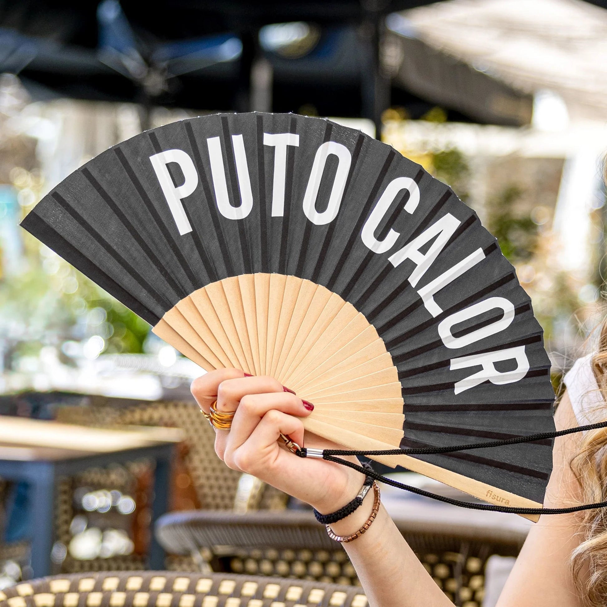 Abanico “Puto calor” negro Les Trouvailles de Tolède
