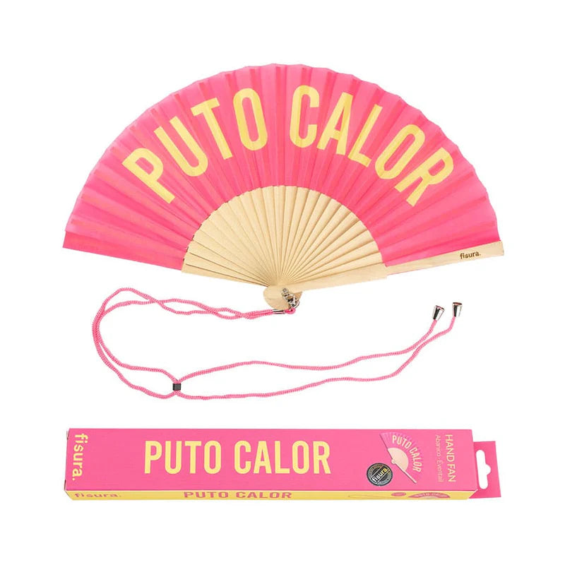 Abanico “Puto calor” rosa Les Trouvailles de Tolède