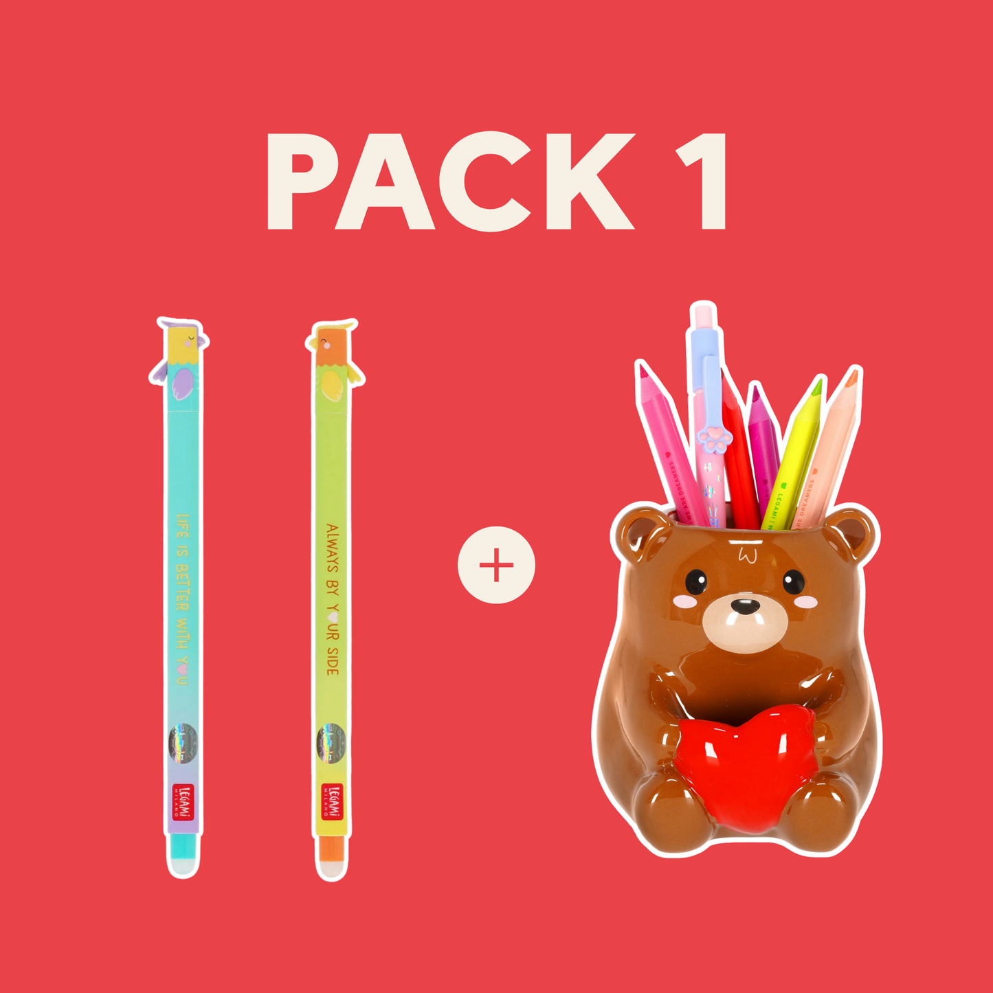 Pack Legami Saint-Valentin - Stylos + Pot à crayons 