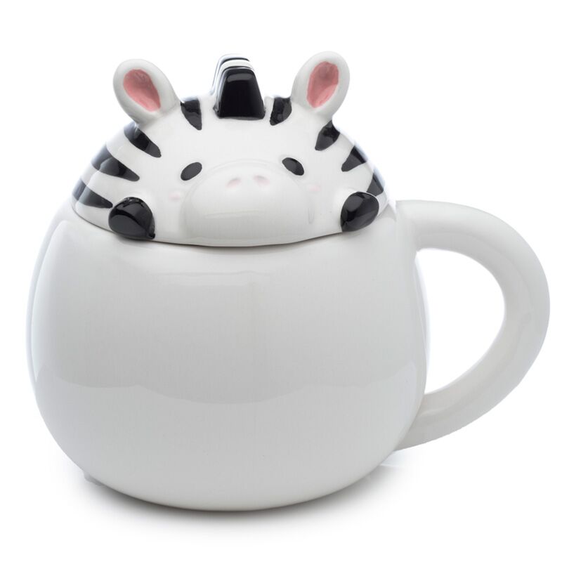 Taza con tapa de cerámica – Diseño Cebra Les Trouvailles de Tolède